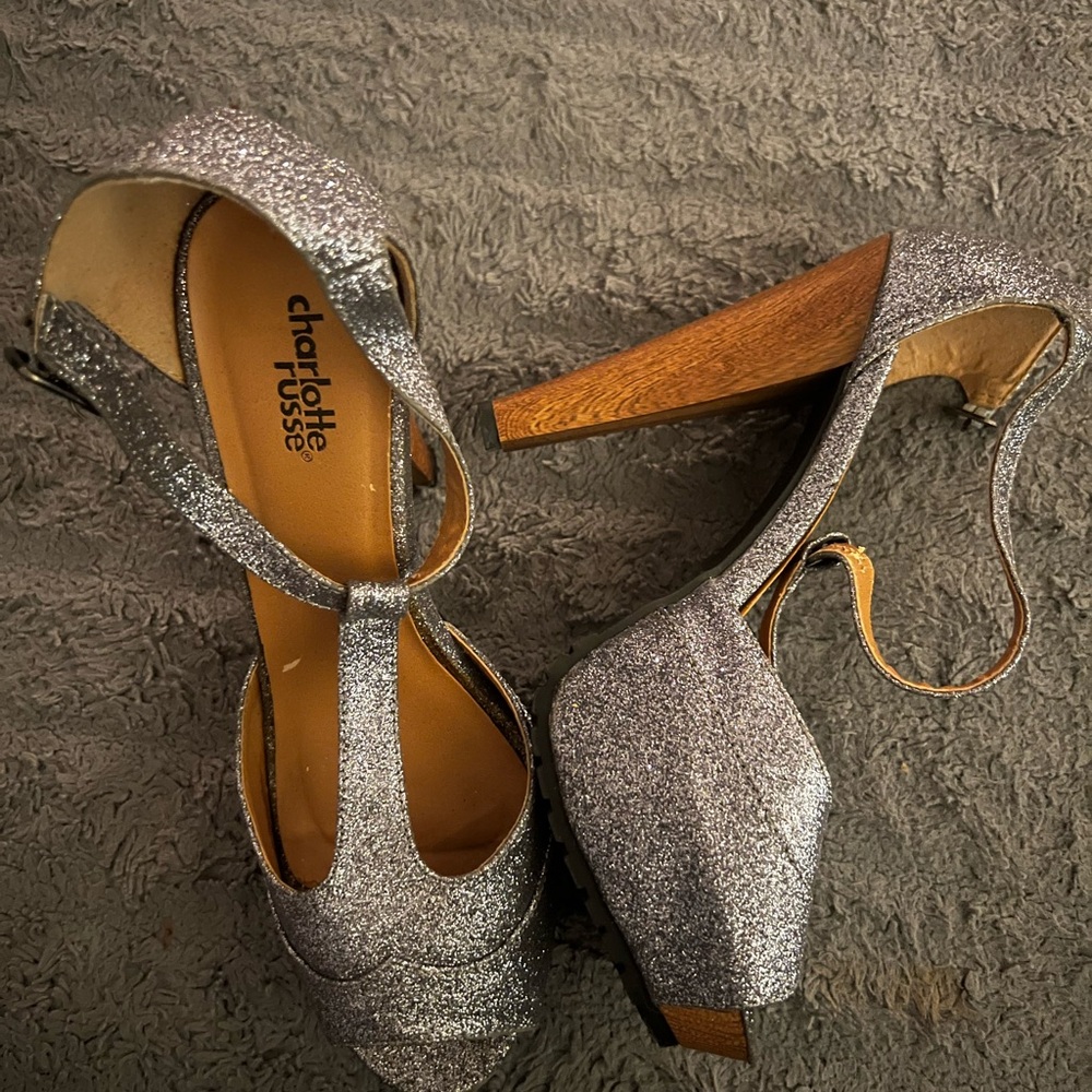 Charlotte Russe Sparkling Silver Heels